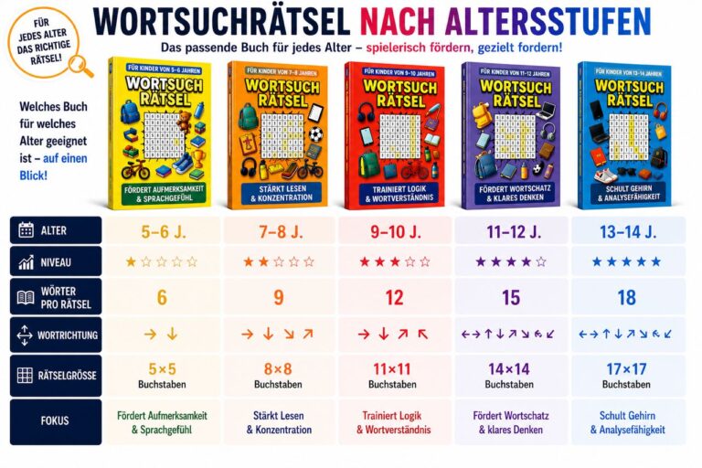 Wortsuchrätsel für Kinder – Rätselspaß nach Altersstufen mit System Wortsuchrätsel für Kinder